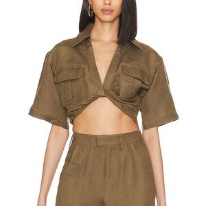 REVOLVE - L’Academie Stylish Olive Green Cropped Shirt